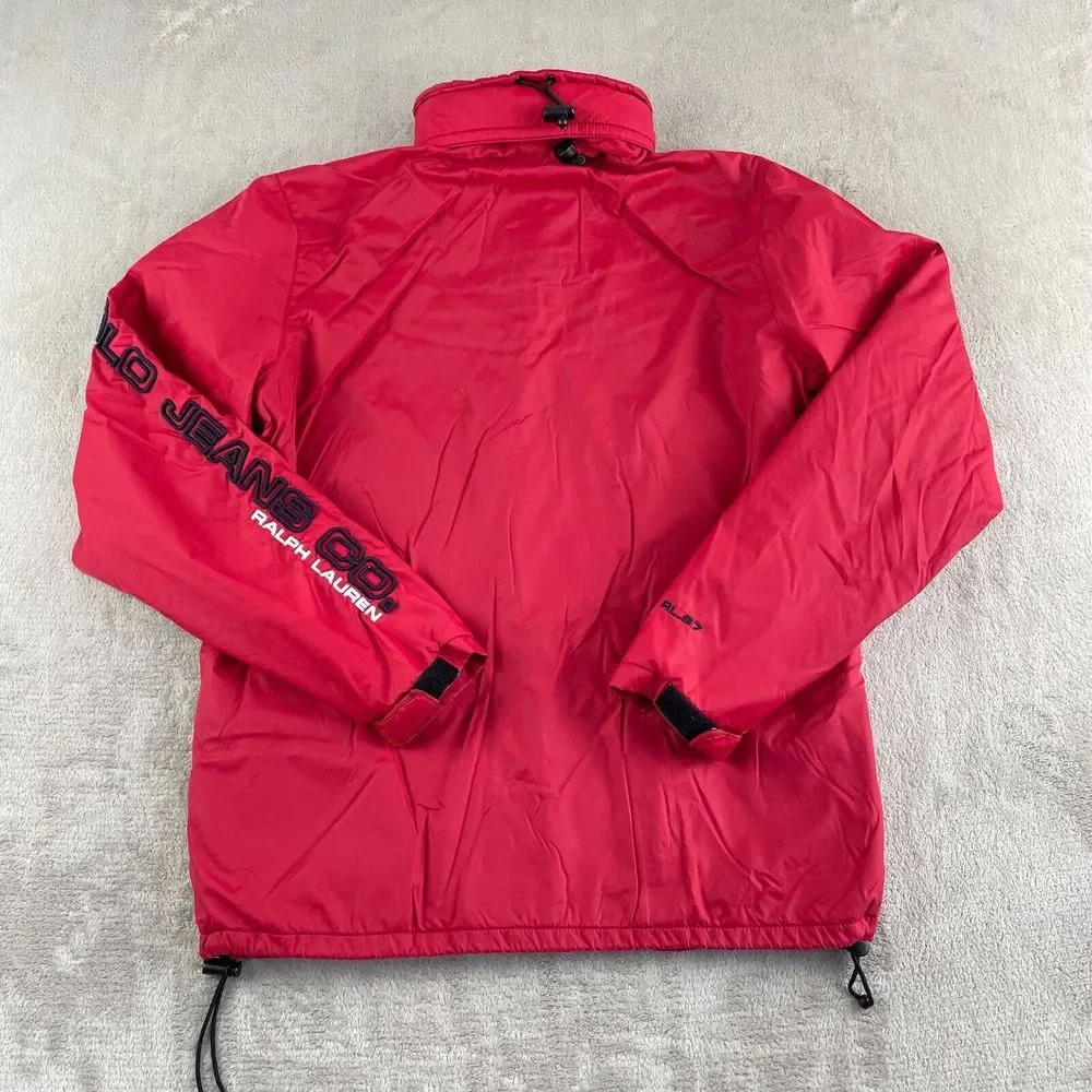 Vintage RL Polo Jeans Jacket Windbreaker Men Medium Red Embroidered Sleeve Logo‎